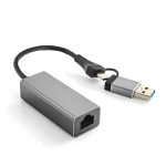 Adapter USB-C USB na gniazdo RJ45 SPU-A16 szary