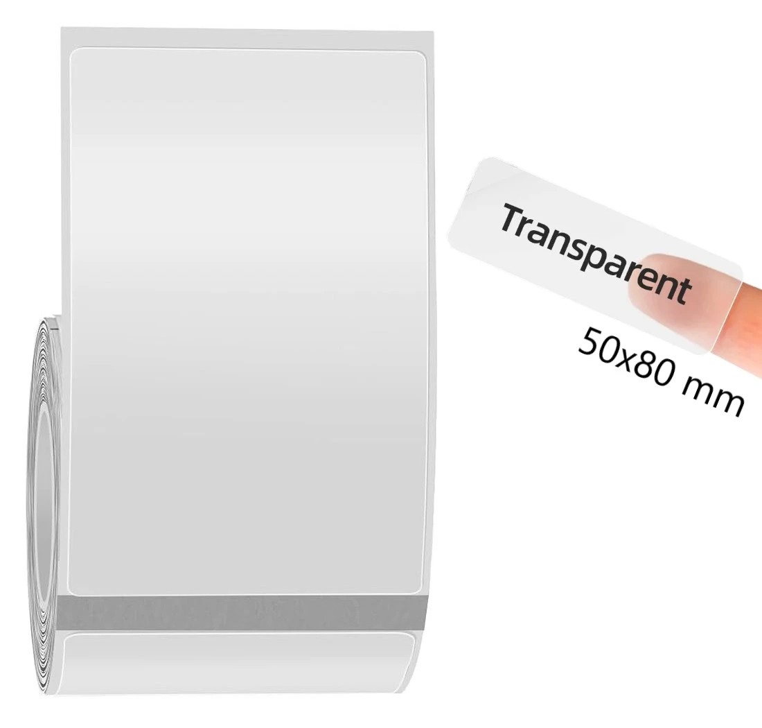 Etykiety na rolce do drukarek Niimbot z serii B transparentne 50x80mm 95 sztuk