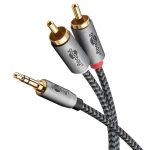 Kabel audio Jack 3,5mm - 2x RCA Goobay Plus oplot tekstylny szaro-czarny 2m