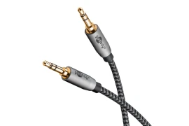 Kabel audio Jack 3,5mm AUX Goobay Plus oplot tekstylny szaro-czarny 2m