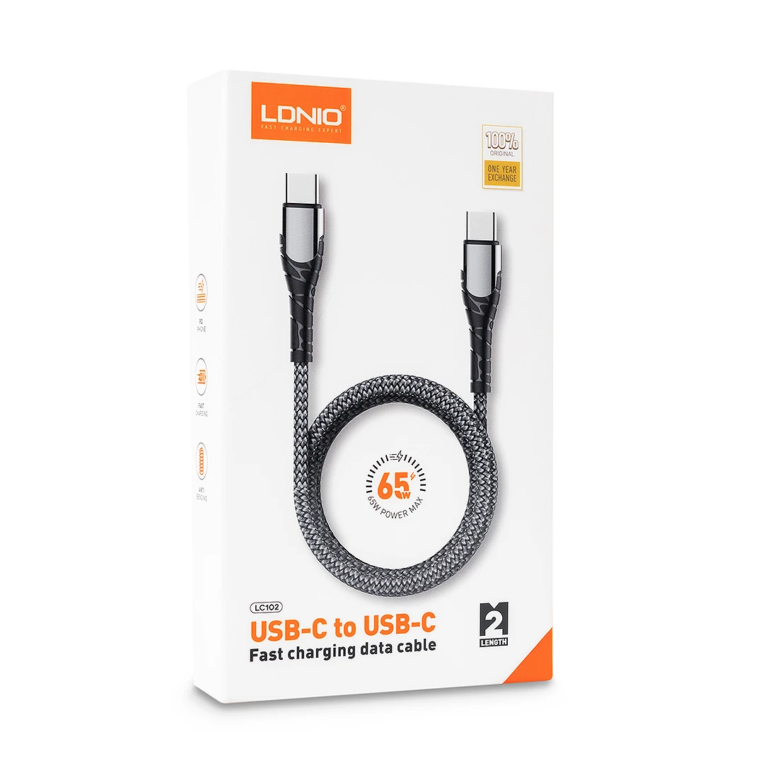 Kabel do szybkiego ładowania USB-C / USB-C 2m 65W szary