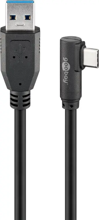 Kabel USB-C - USB-A 3.2 Gen1 Czarny KĄTOWY 1m Goobay