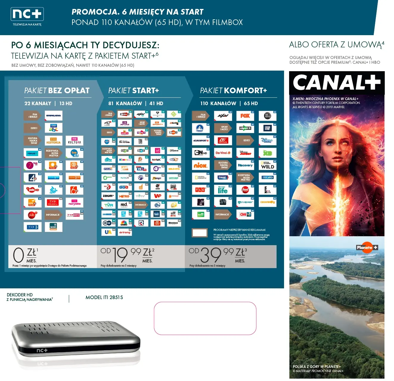 Usługa nc+ telewizja na kartę z Pakietem KOMFORT+ 6miesięcy z ADB-2851