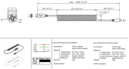 Kabel USB - Micro USB spiralny 40-100cm GOOBAY