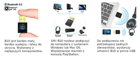 Nadajnik Audio Bluetooth 5.0 USB 1Mii B10 Windows Mac