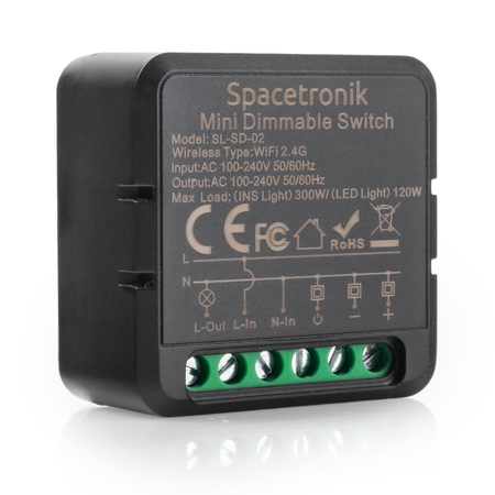 Dopuszkowy Mini ściemniacz światła dimmer Wi-Fi Smart Life Tuya trójfazowy gwieździsty Spacetronik SL-SD-02 - zdjęcie 2