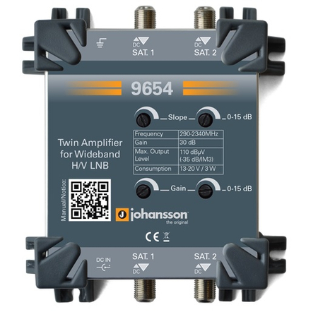 Wzmacniacz sygnału Wide Band 2x SAT 2x Wejście/Wyjście Johansson 9654