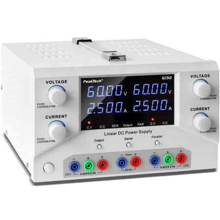 Zasilacz laboratoryjny dwukanałaowy 2x 60V 2,5A DC USB PeakTech 6192 - zdjęcie 2