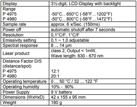 Cyfrowy Miernik Temperatury z podwójną wiązką podczerwieni PeakTech 4980 - zdjęcie 2