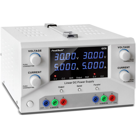 Zasilacz laboratoryjny dwukanałaowy 2x 30V 5A DC PeakTech 6191 - zdjęcie 2