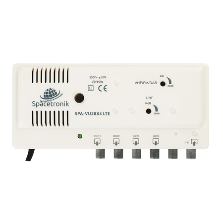 Domowy wzmacniacz telewizyjny z rozgałęźnikiem 4xOUT FM/DAB/VHF UHF Spacetronik SPA-VU28X4 LTE - zdjęcie 2