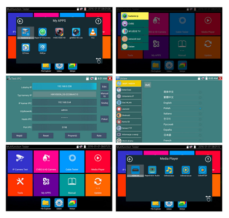 Specjalistyczny miernik LAN, Tester IP+CCTV Spacetronik SP-IPL07AiO4K H.265
