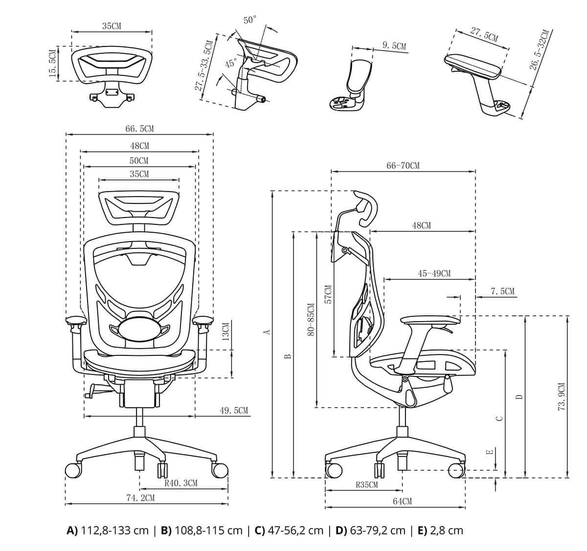 Fotel biurowy rysunek techniczny