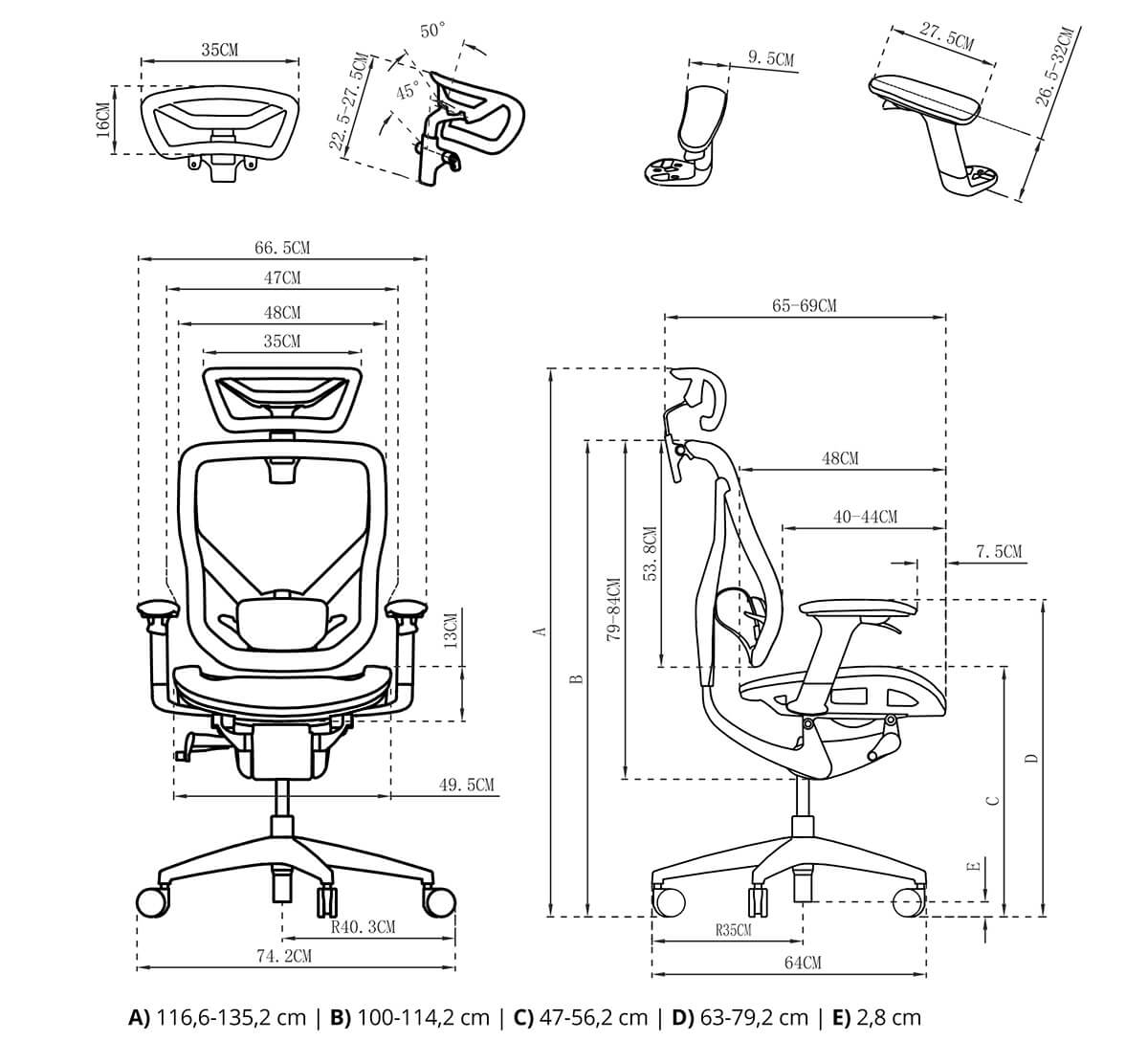 Rysunek techniczny krzesło fotel ergoline
