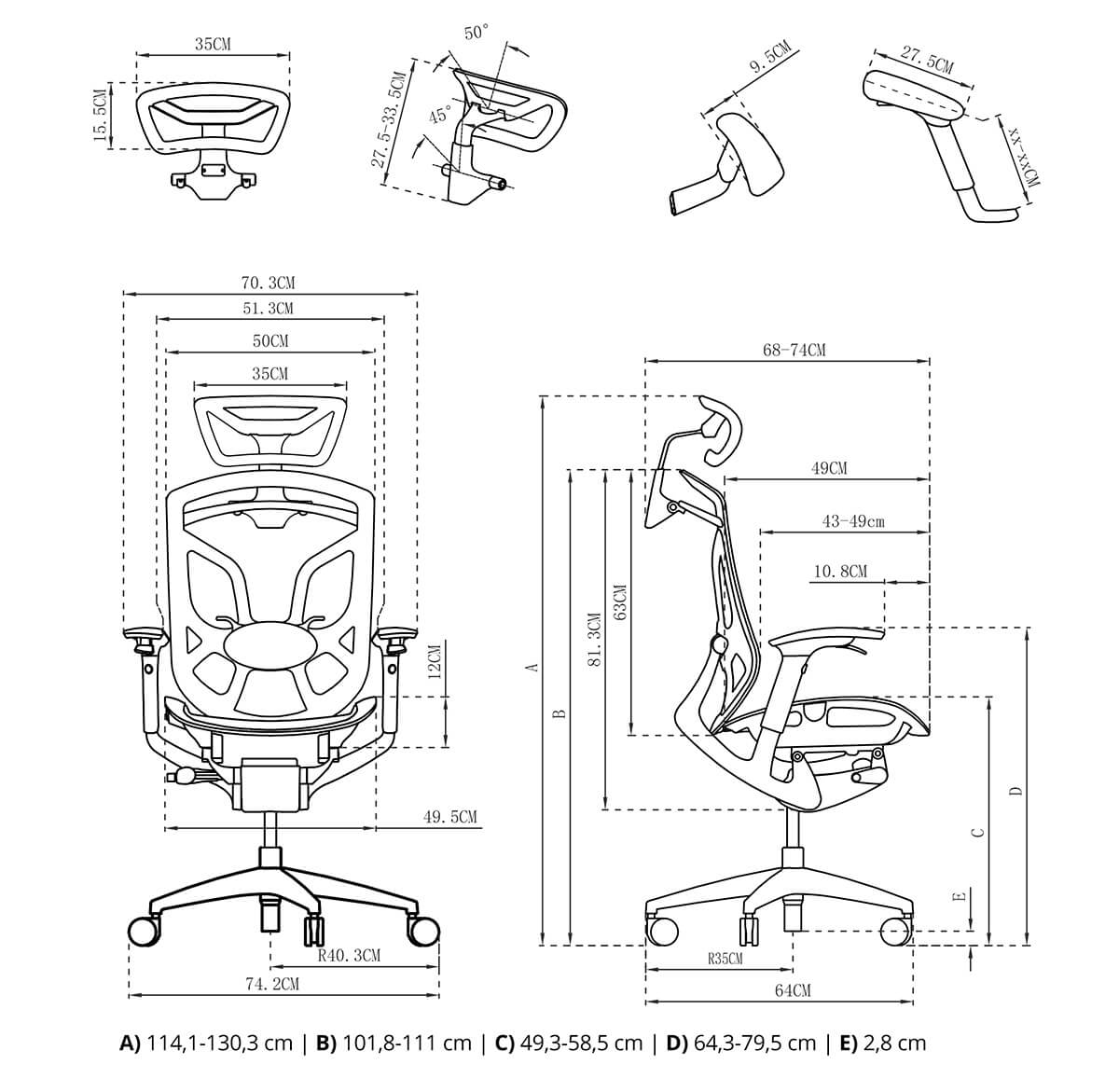 Ergonomiczny fotel spacetronik ergoline rysunek techniczny budowa opis krzesła