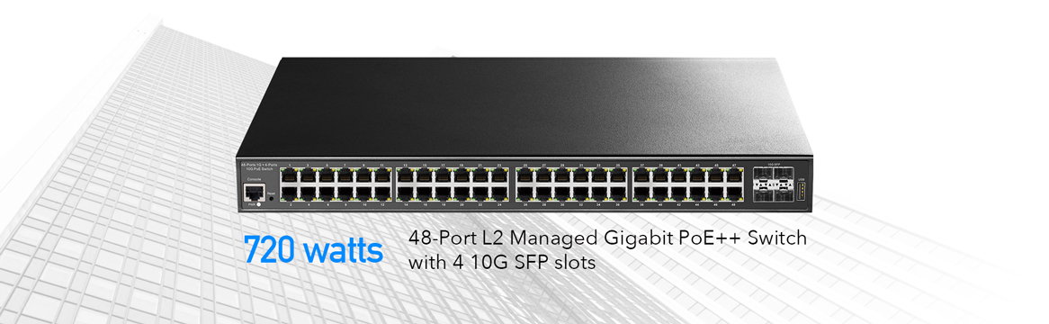 48-Port L2 Managed Gigabit PoE++ Switch, 10G SFP slots, GS2048PS4