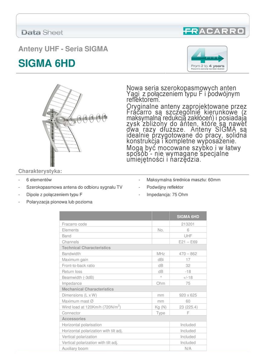 FRACARRO Antena Sigma 6 HD