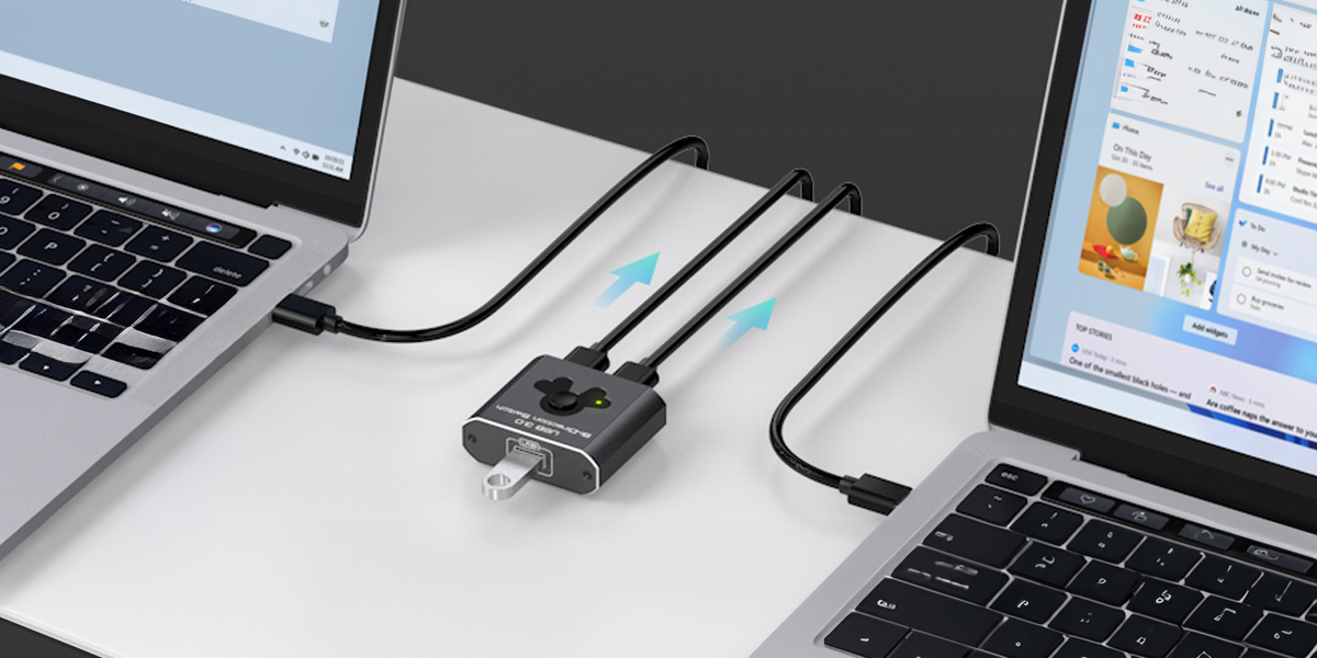 Dwukierunkowy switch USB 3.0 SPU-M21 2w1/1w2, przełącznik USB 3.0, szybki transfer danych, kompatybilny z Windows, macOS, Linux, podłączanie dwóch komputerów, dzielenie urządzeń USB, akcesoria komputerowe, przełącznik urządzeń peryferyjnych, switch USB do drukarki, USB 3.0 hub dwukierunkowy