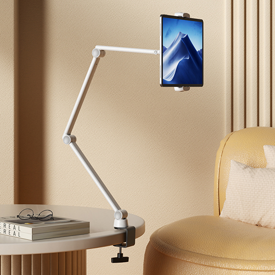 uchwyt biurkowy do tableta, podstawka na iPad, uchwyt z klamrą do biurka, uchwyt do smartfona na biurko, Spacetronik uchwyt tablet, regulowany uchwyt biurkowy, stojak do tabletu z klipsem, ramię do tableta biurko
