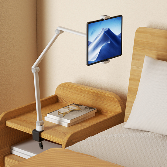 uchwyt biurkowy do tableta, podstawka na iPad, uchwyt z klamrą do biurka, uchwyt do smartfona na biurko, Spacetronik uchwyt tablet, regulowany uchwyt biurkowy, stojak do tabletu z klipsem, ramię do tableta biurko