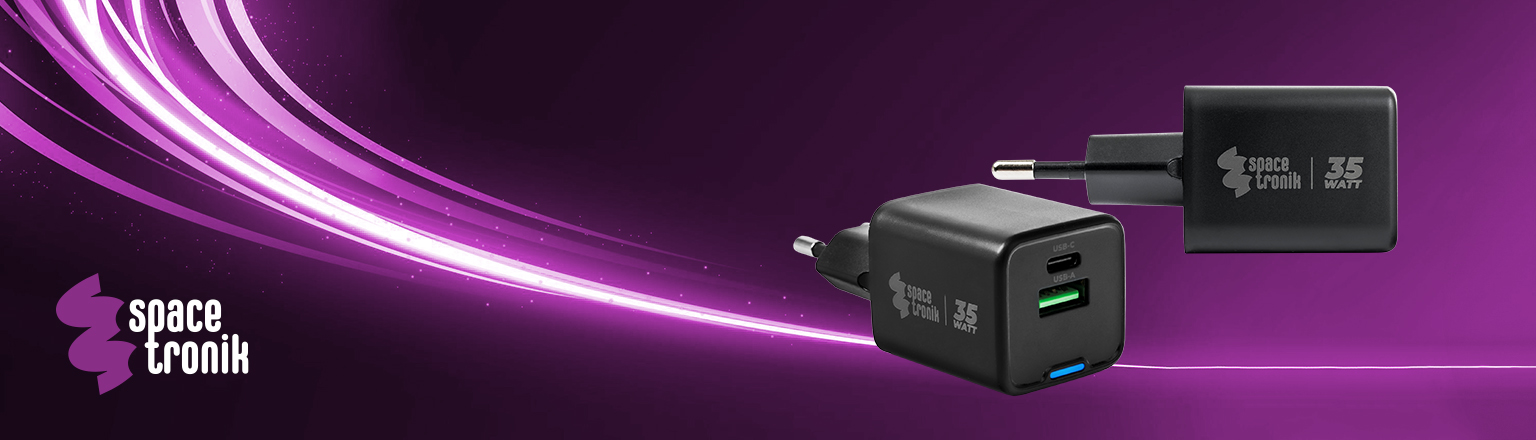 ładowarka 35W USB-C, szybka ładowarka USB-A, Power Delivery 3.0, ładowarka do laptopa, uniwersalna ładowarka Spacetronik, Quick Charge 3.6A, ładowarka z zabezpieczeniami, kompaktowa ładowarka podróżna